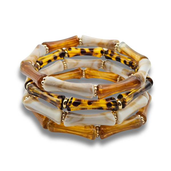 Acryl Armbandenset | Bruin Luipaard mix
