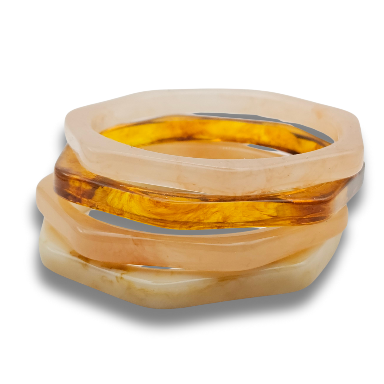 Acryl Armbandenset | Beige Bruin mix Hexagon