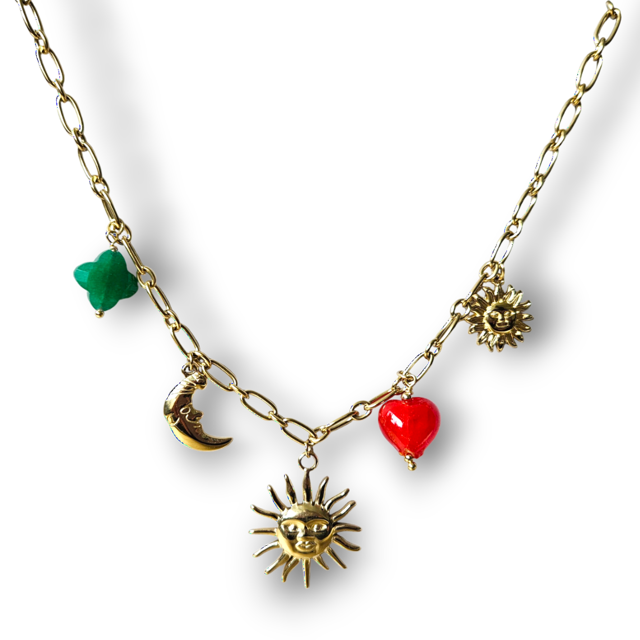 Bedelketting Goudkleur |  Moon, Sun, Heart