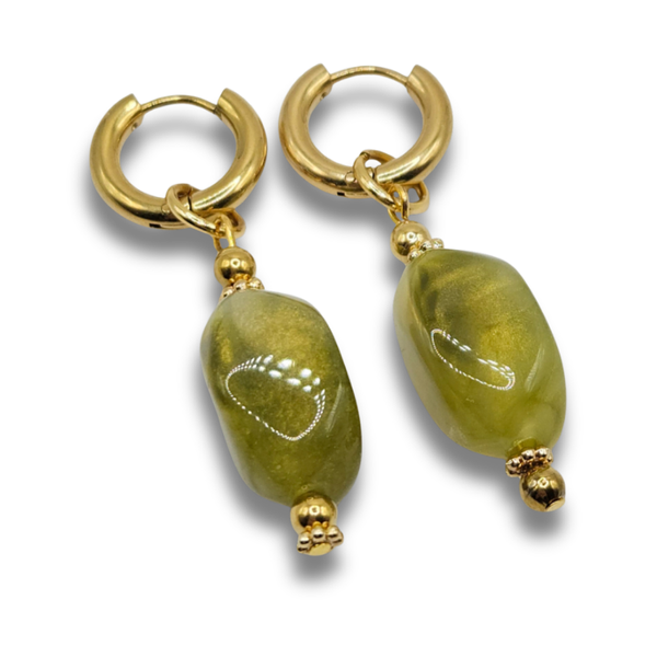 Oorbellen Acryl Kralen | Chunky Olijfgroen