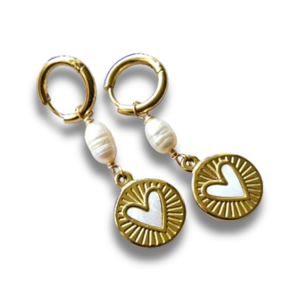 Oorbellen Bedeltjes | Wit Hartje met pareltje