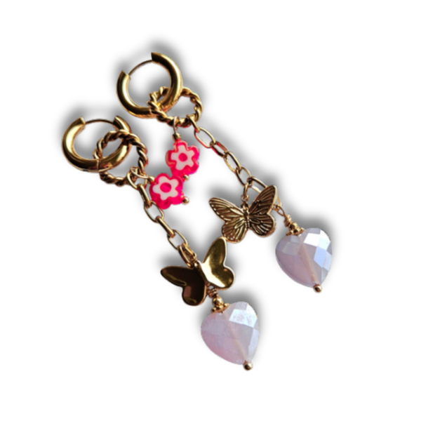 Oorbellen Bedeltjes | Hartje-Vlinder Soft Roze
