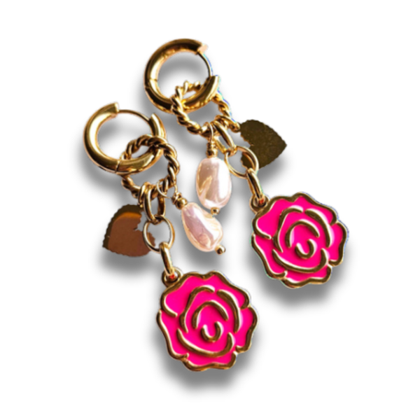 Statement Oorbellen Bloem  | Hot pink Pearl