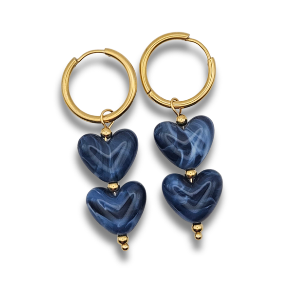 Oorbellen Acryl Kralen | Blauwe Hartjes