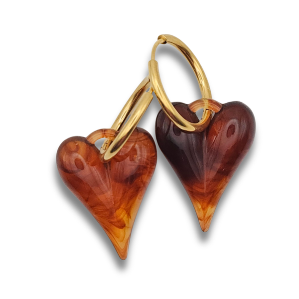 Oorbellen Acryl Kralen | Bruine druppel Hartjes