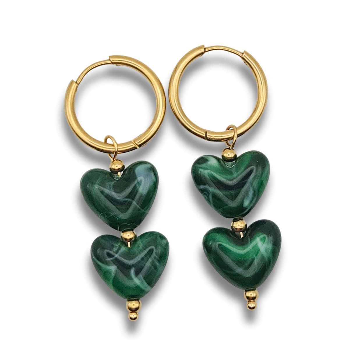 Oorbellen Acryl Kralen | Groene Hartjes