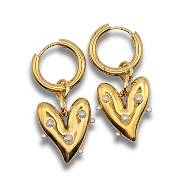 Oorbellen Bedeltjes | Hart met pareltjes