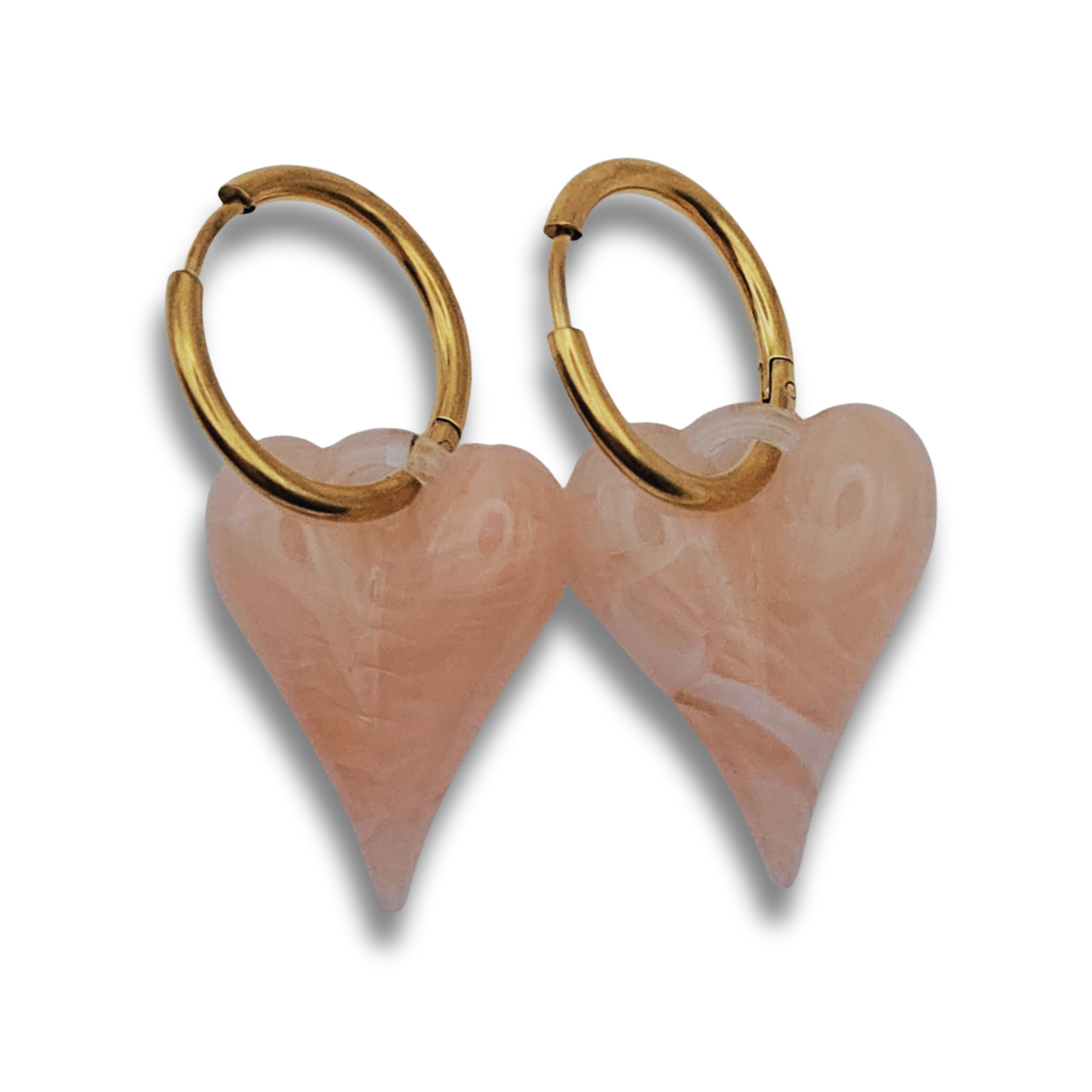 Oorbellen Acryl Kralen | Poederroze druppel Hartjes