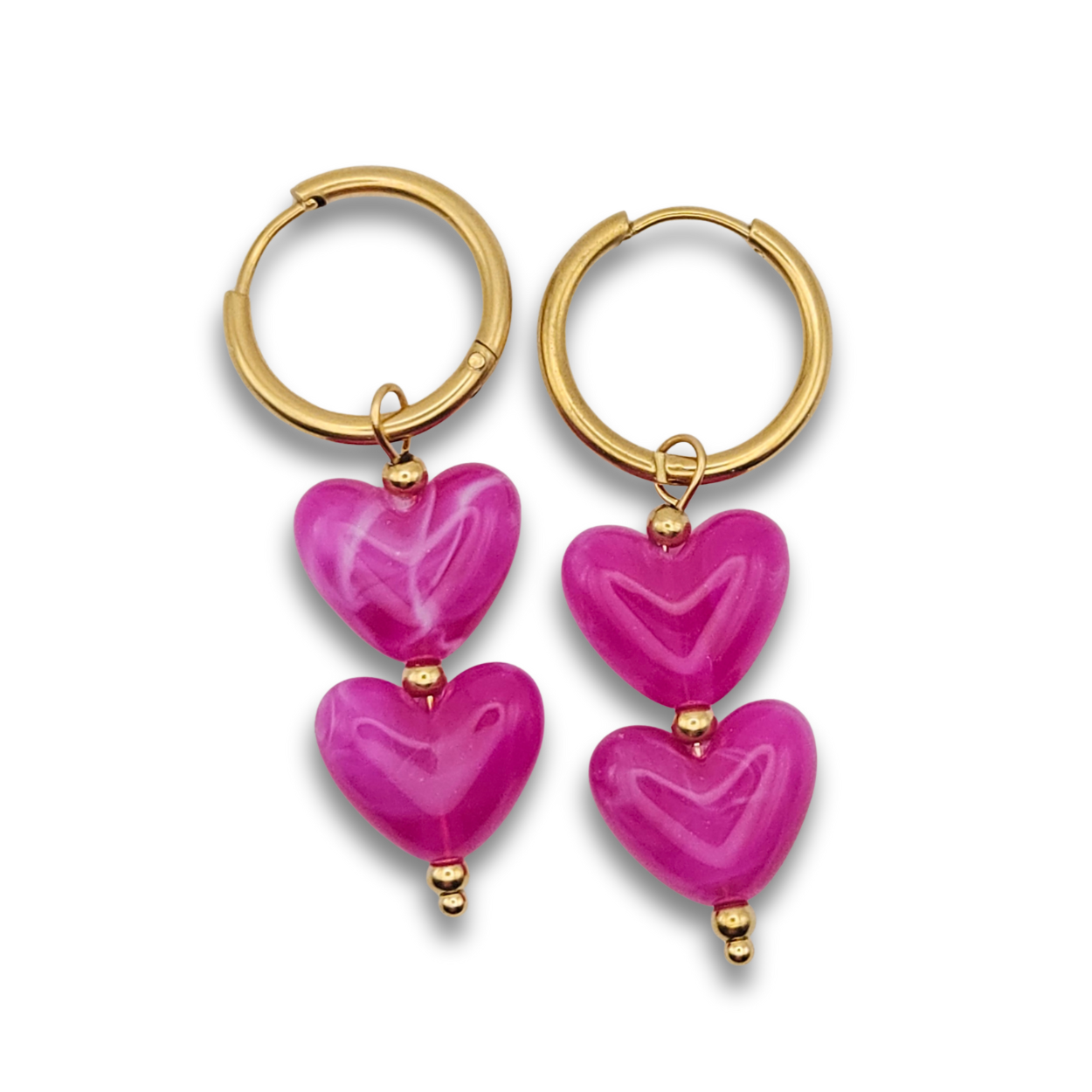 Oorbellen Acryl Kralen | Roze Hartjes