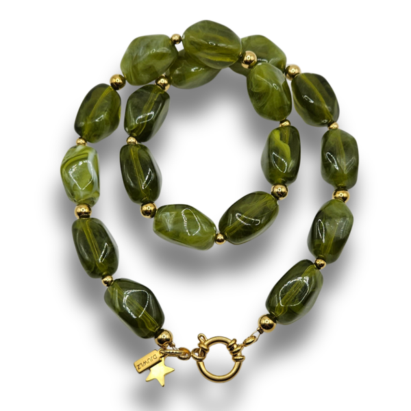 Acryl Kralenketting | Chunky Mosgroen