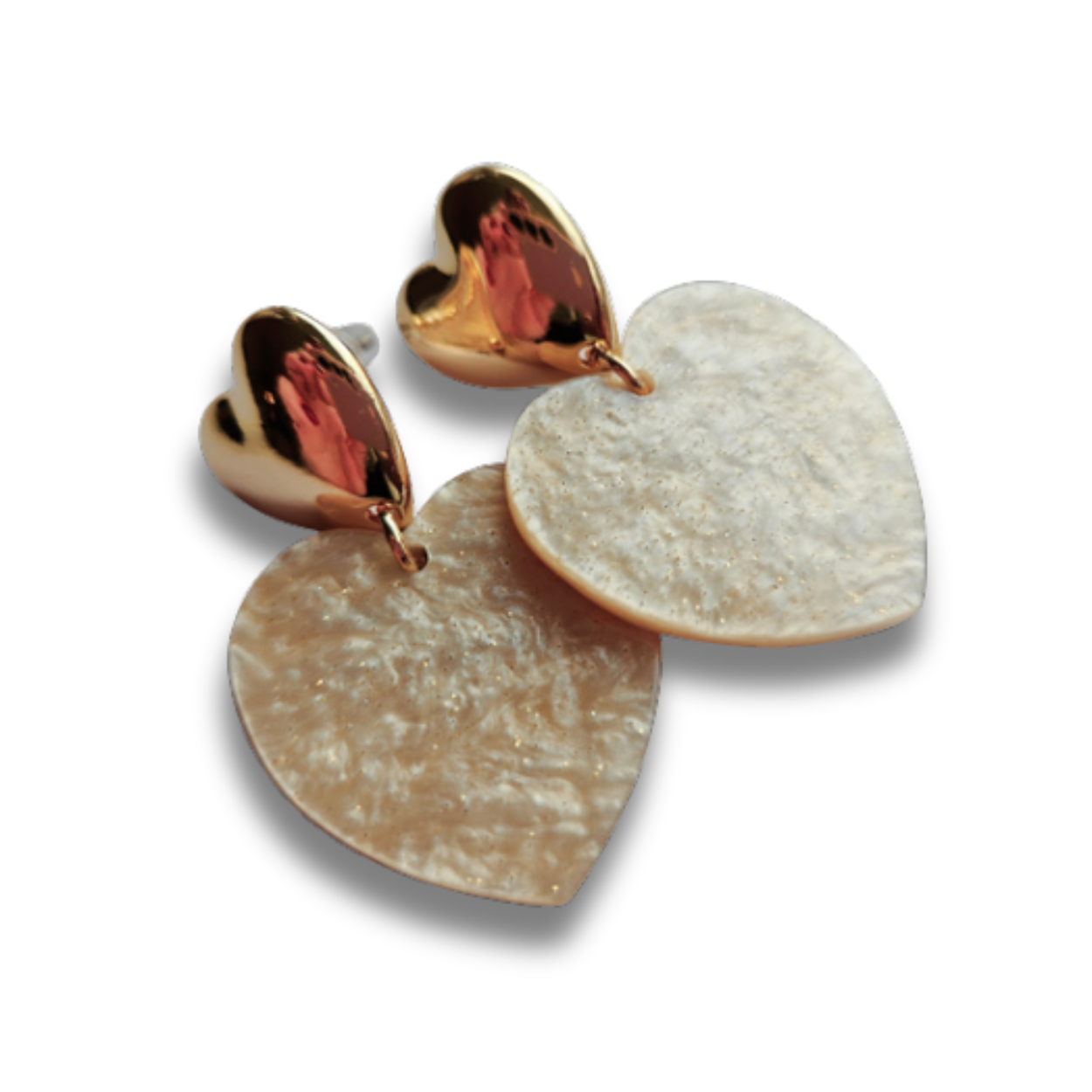 Statement Oorbellen Hartjes | Shiny Beige Sparkles