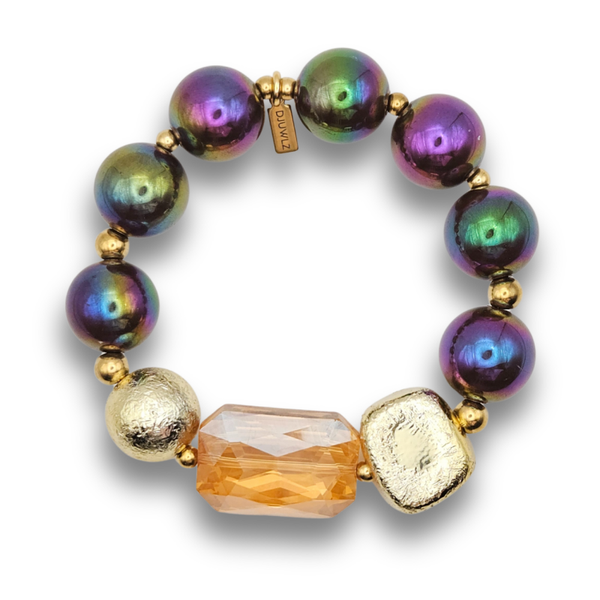 Statement Armband Acryl kralen | Shiny Coffee Aubergine Diamond