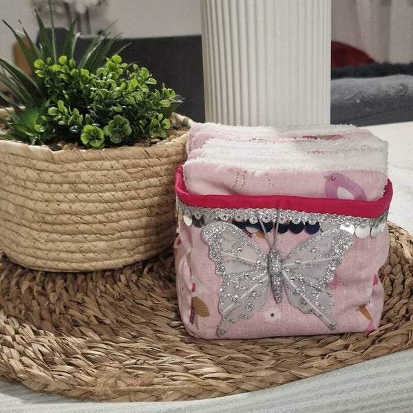 Panier en coton et lingettes lavables