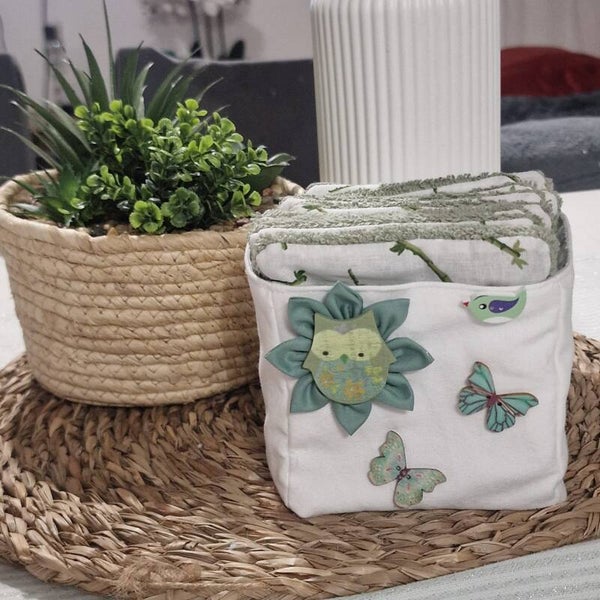 Panier en coton et lingettes lavables