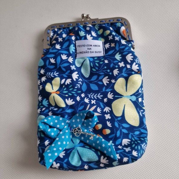 Porte-monnaie en coton doublé avec fermoir clip métallique