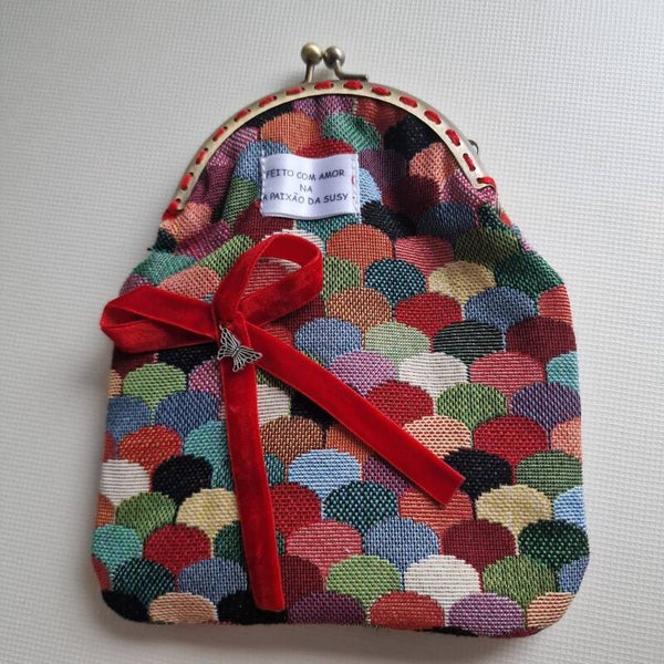 Porte-monnaie en coton doublé avec fermoir clip métallique