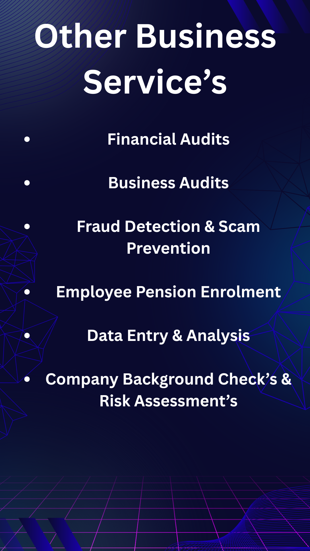 A fully comprehensive service package.  Accountancy, HR and Administration services and access to operational support 365 days a year