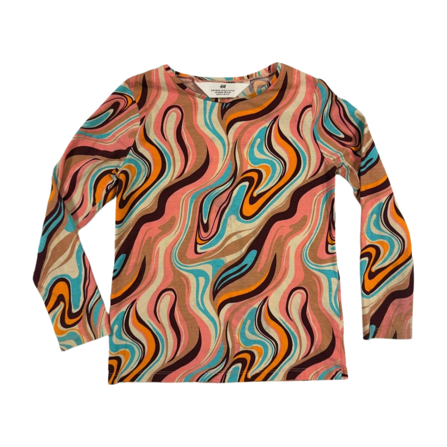 Vintage H&M Kids Shirt – Retro Swirl Print – Maat 110/116