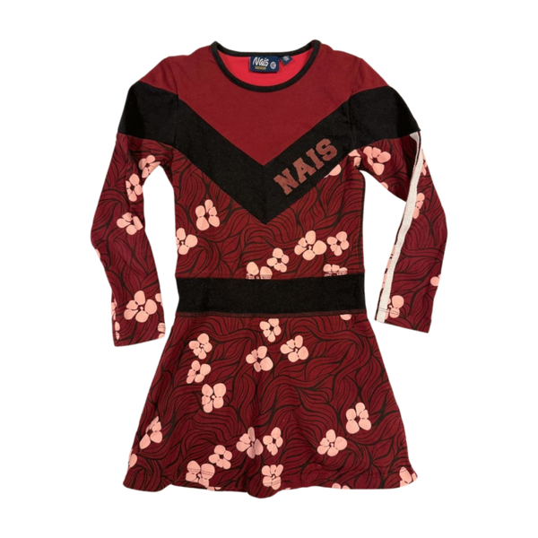 Nais Kidswear jurkje – maat 116 – bordeaux rood bloemenprin