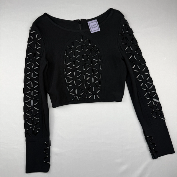 Hervé Léger — Zwarte cropped top met cut-out details —