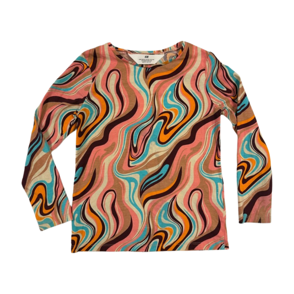 Vintage H&M Kids Shirt – Retro Swirl Print – Maat 110/116