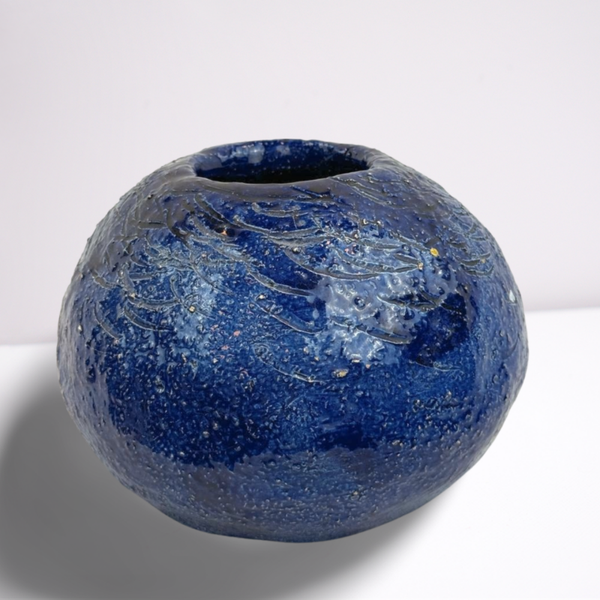 Vintage blauwe keramieken schaal / vaas