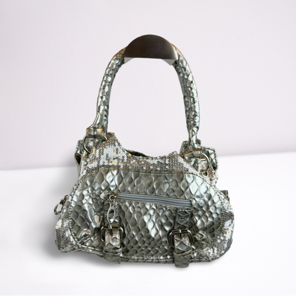 Zilverkleurige Vintage Handtas met Pailletten