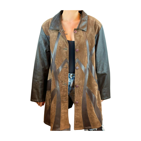 Dino’z vintage jas dames – patchwork look – bruin – maat 46