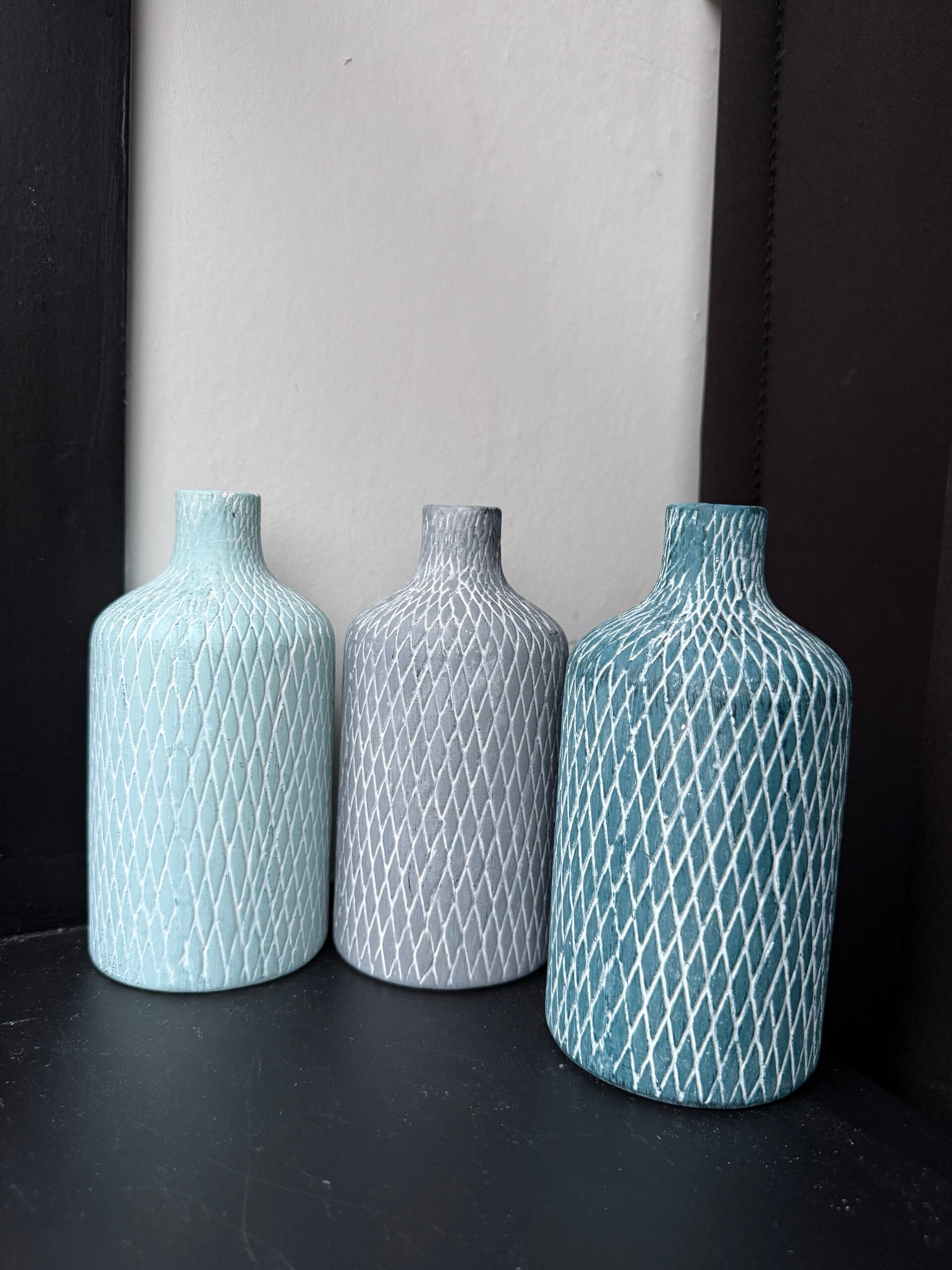 Set van 3 decoratieve vazen – blauw & grijs – 18 cm