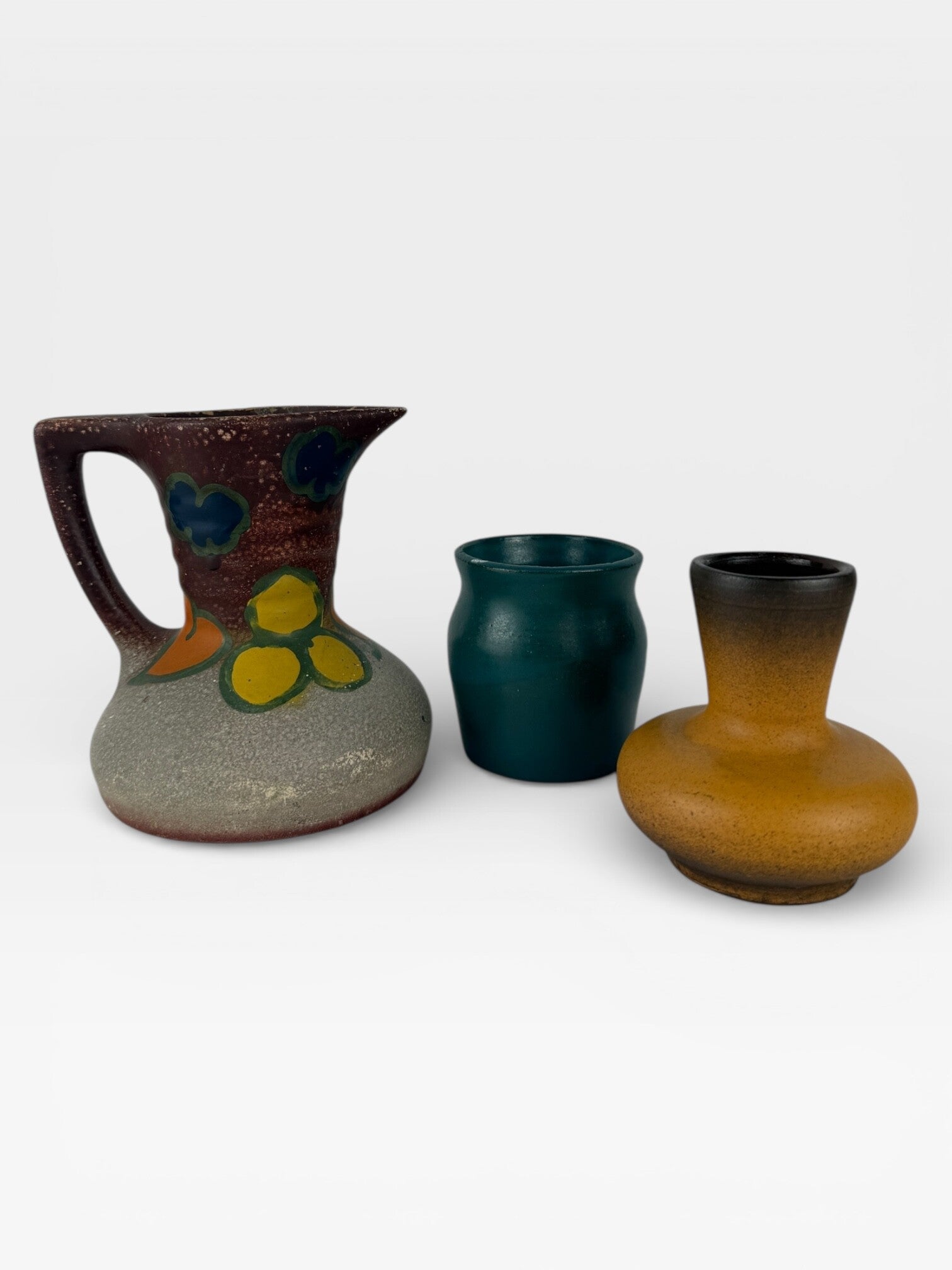 Vintage keramiek vaasjes set van 3 – handgemaakt – retro jaren 60/70 – decoratief