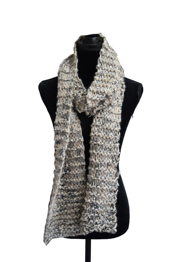 Sjaal bruin, grijs, zwart en wit