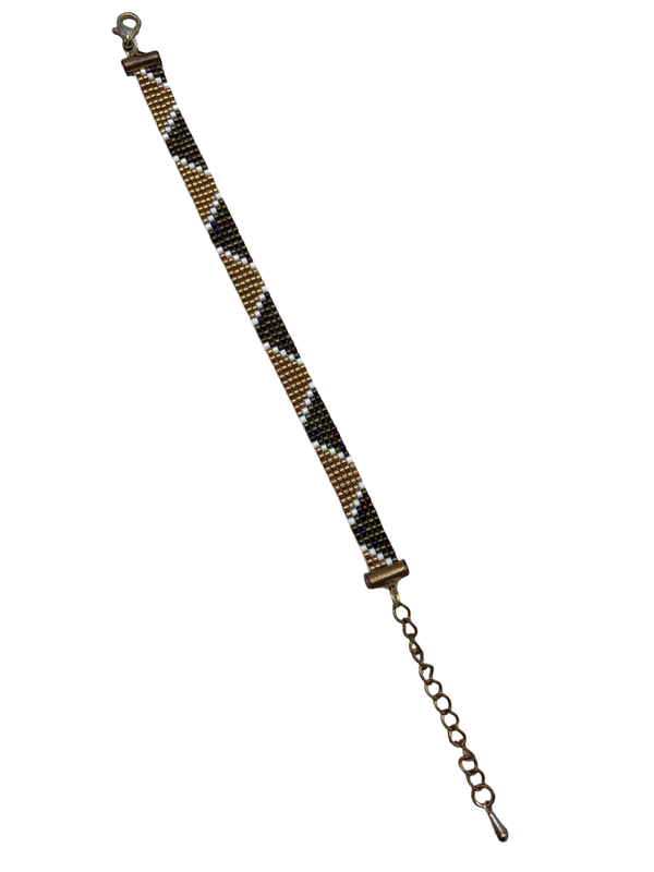 Geweven armband bruin/wit/goud