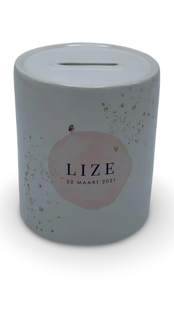 Spaarpot met afbeelding of geboortekaartje