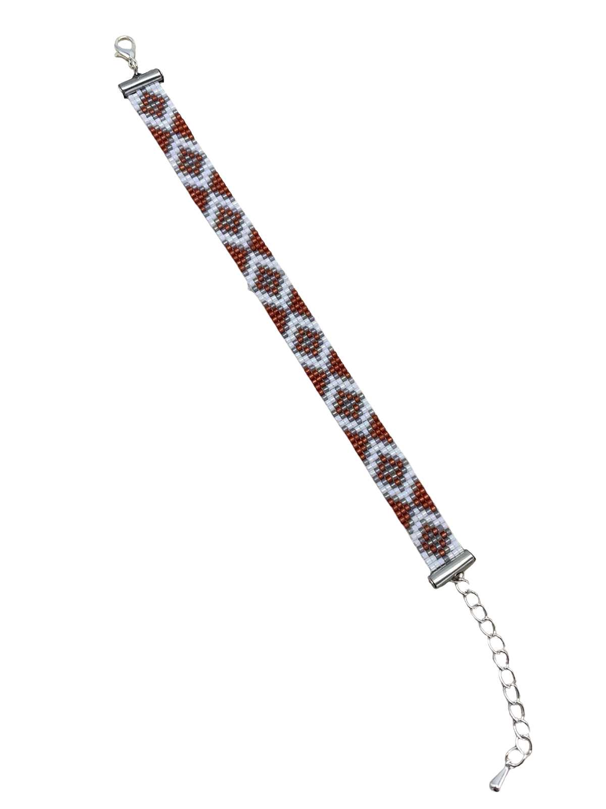 Geweven armband rood/wit/grijs