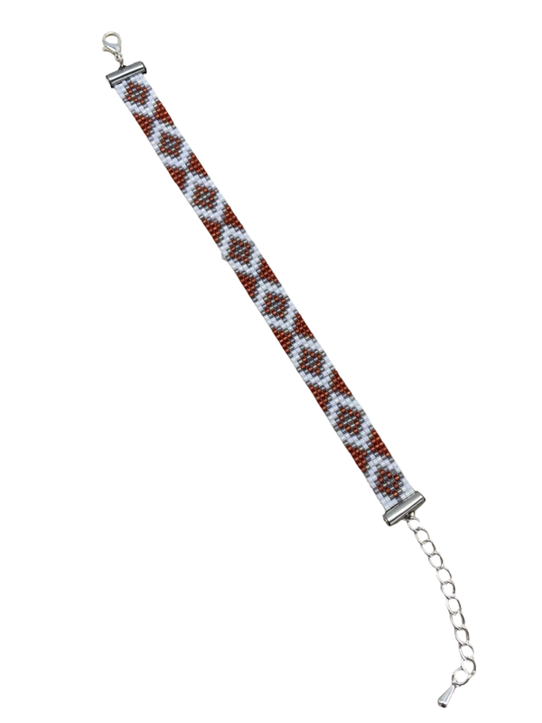 Geweven armband rood/wit/grijs