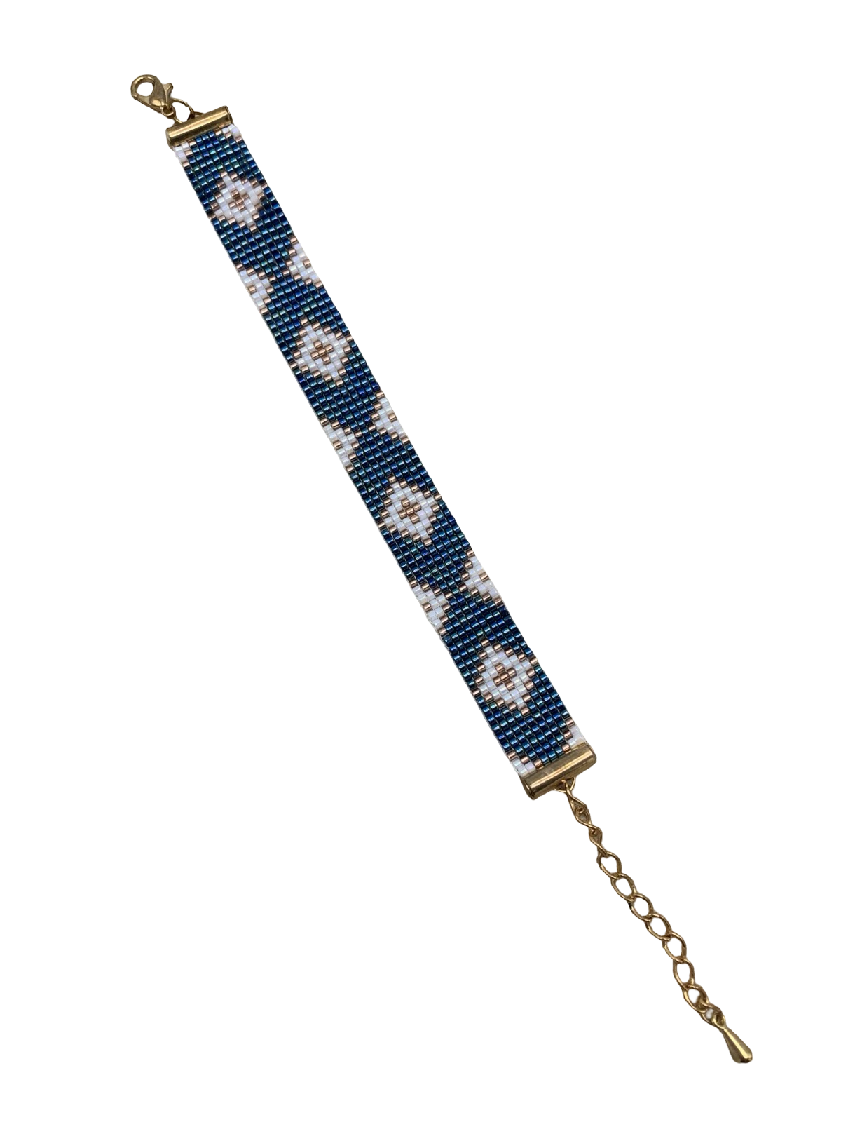 Geweven armband blauw/wit