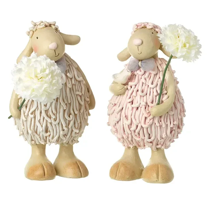 Pair of Sheep In Cream & Pink Ornaments