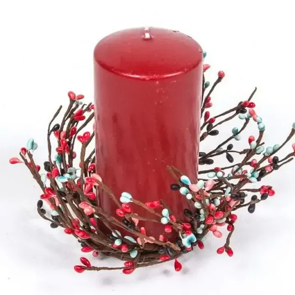 Rice Berry Candle Ring-Light Teal-Black Berries