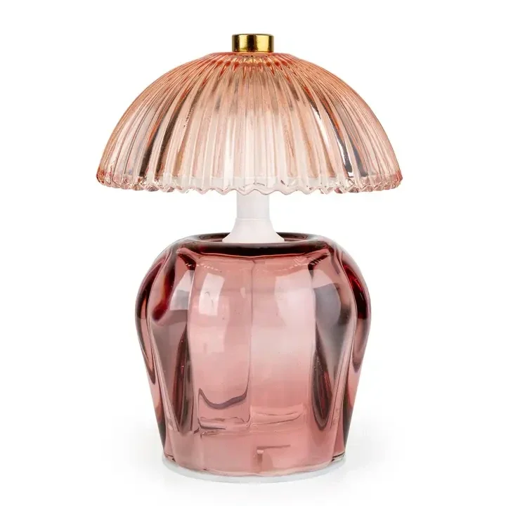 Vintage Ridged Glass Led Table Lamp - Pink