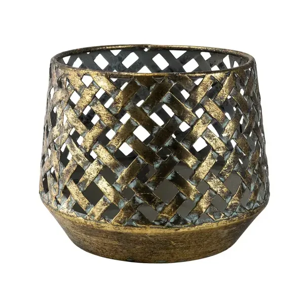 10.5cm Brushed Gold Criss Cross Tealight Holder