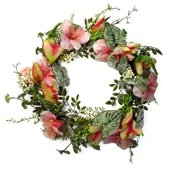 Artificial Pink Lily Wreath - 60cm