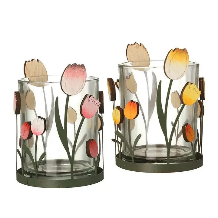 Set of 2 Tulip Flower T-Light Holders