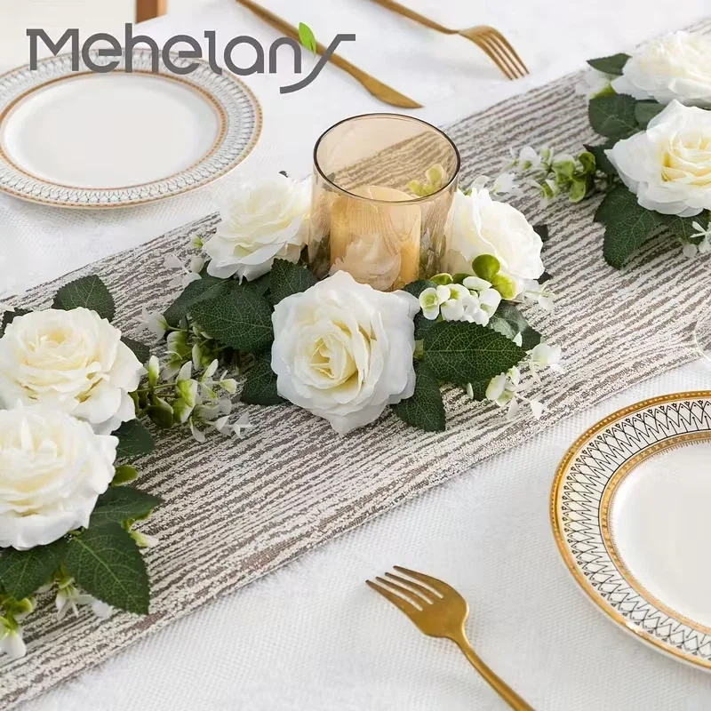 Artificial White Rose Candle Rings