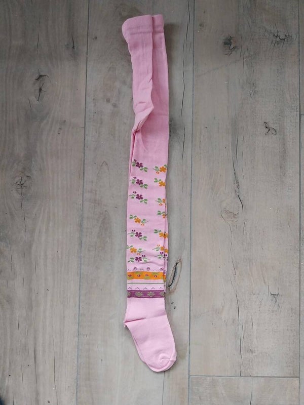 Maillot Girl Tights roze bloemenpatroon maat 92-98 NIEUW