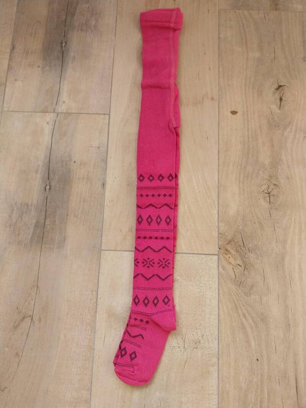 Maillot Girl Tights kersenroze ajour patroon maat 92-98