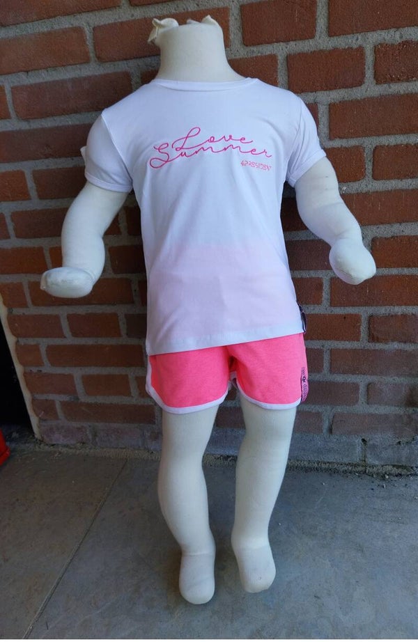 2 Delige set 4President wit/roze shirt + short maat 140 NIEUW vlekje