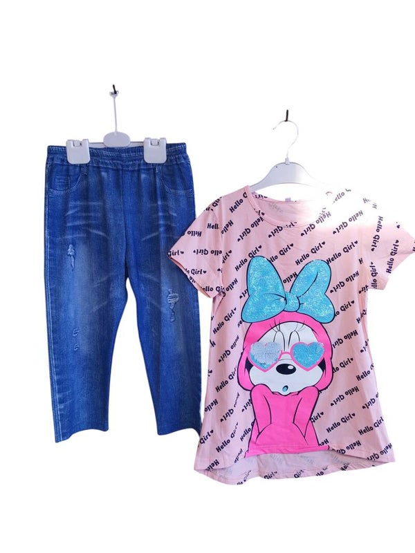2 Delige set Hello Girl roze Minnie Mouse