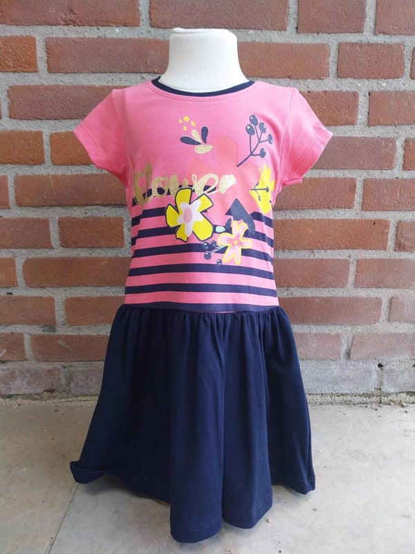 Pink jurkje flowers roze blauw maat 92