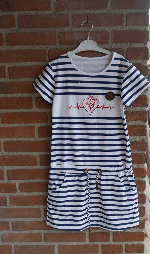 Jurk Squared and Cubed donkerblauw gestreept maat 152-158 NIEUW