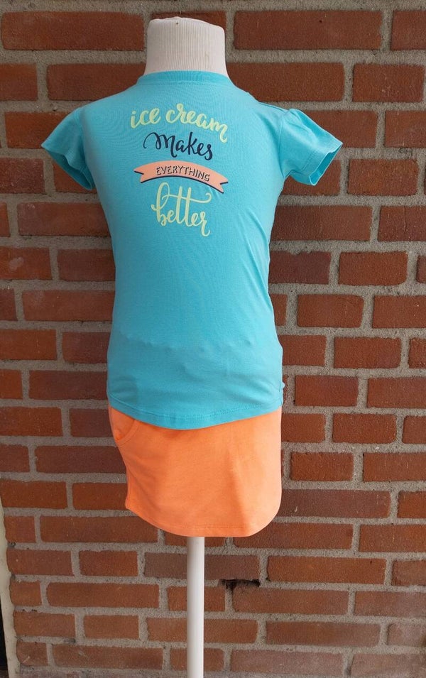 2 Delige set 4President turquoise shirt + rokje maat 98
